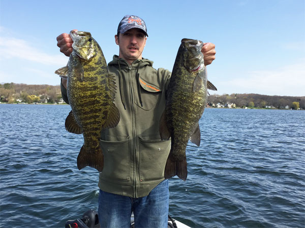 Wisconsin customer with two giant smallmouth bass he caught on Smallie Slayer Widow Maker tubes